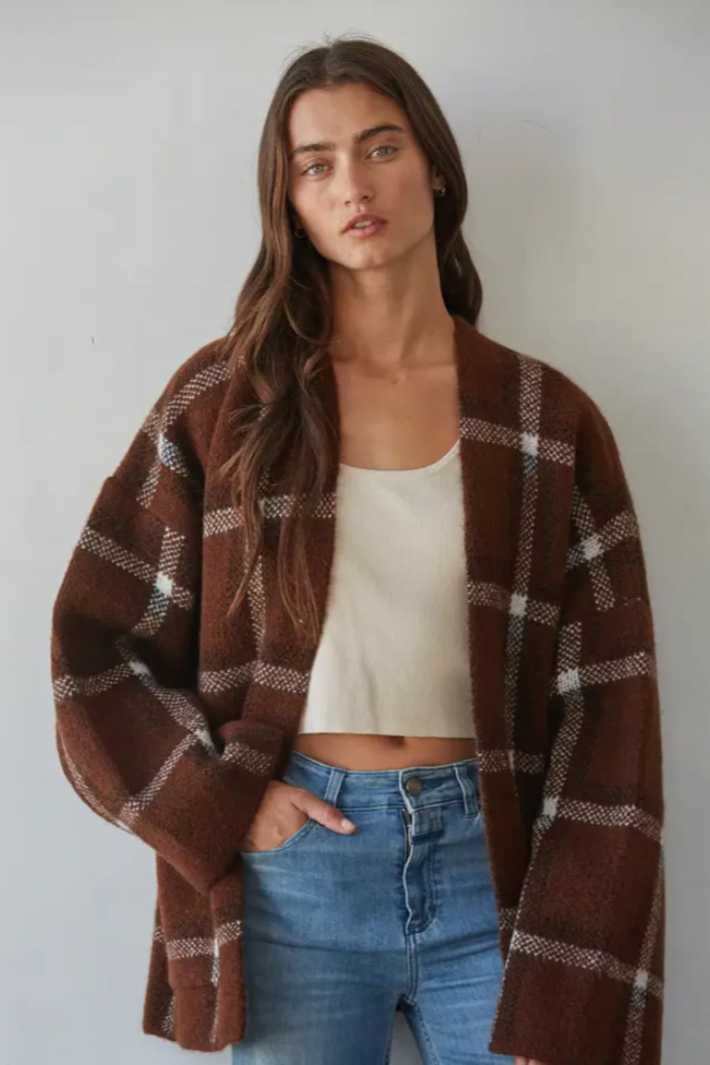By Together Brown Plaid Cardigan