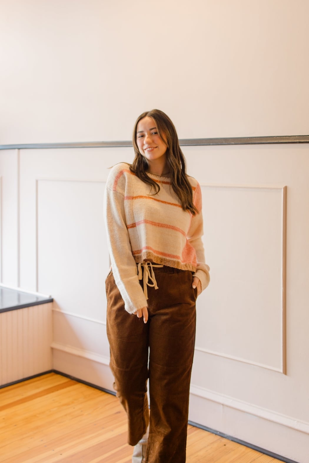 Corduroy Elastic Tie Waist Straight Pant