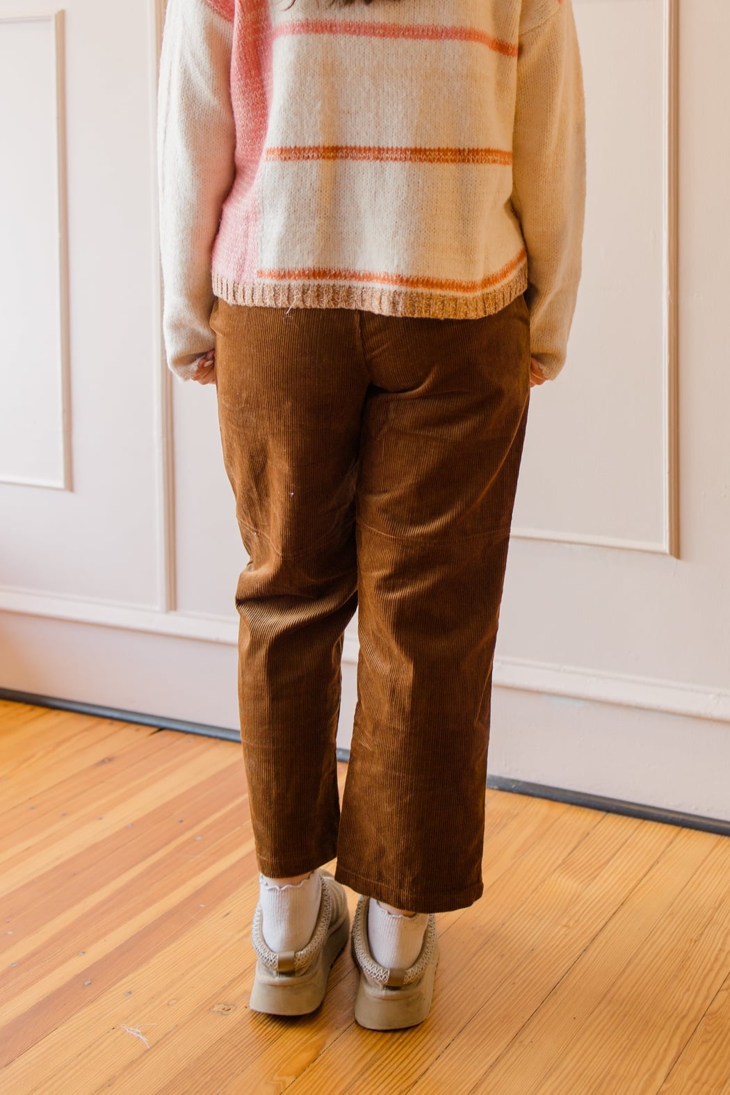 Corduroy Elastic Tie Waist Straight Pant
