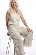 Beige Stripe Ruffled Hem Pantaloon Pant