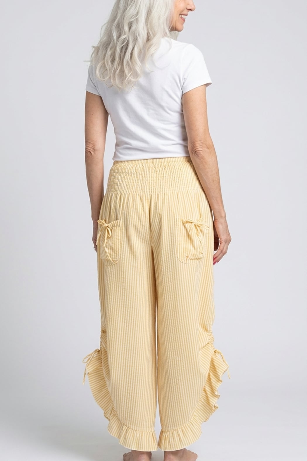 Yellow Stripe Ruffled Hem Pantaloon Pant