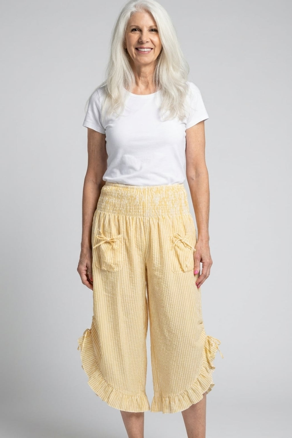 Yellow Stripe Ruffled Hem Pantaloon Pant