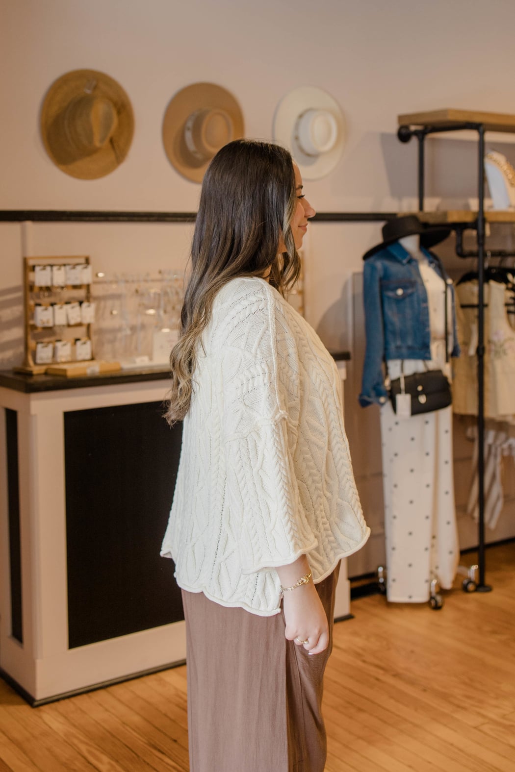 Cream Oversized Bell Sleeve Cable Sweater