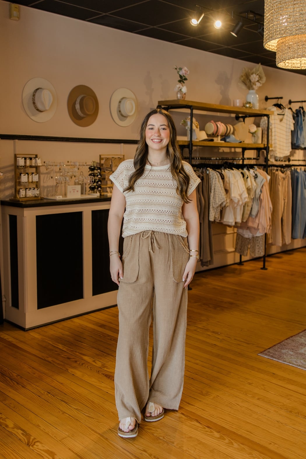 Crinkled Gauze Wide-Leg Pants