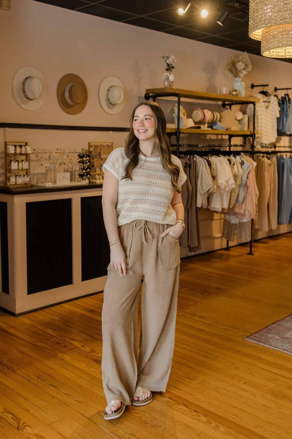 Crinkled Gauze Wide-Leg Pants
