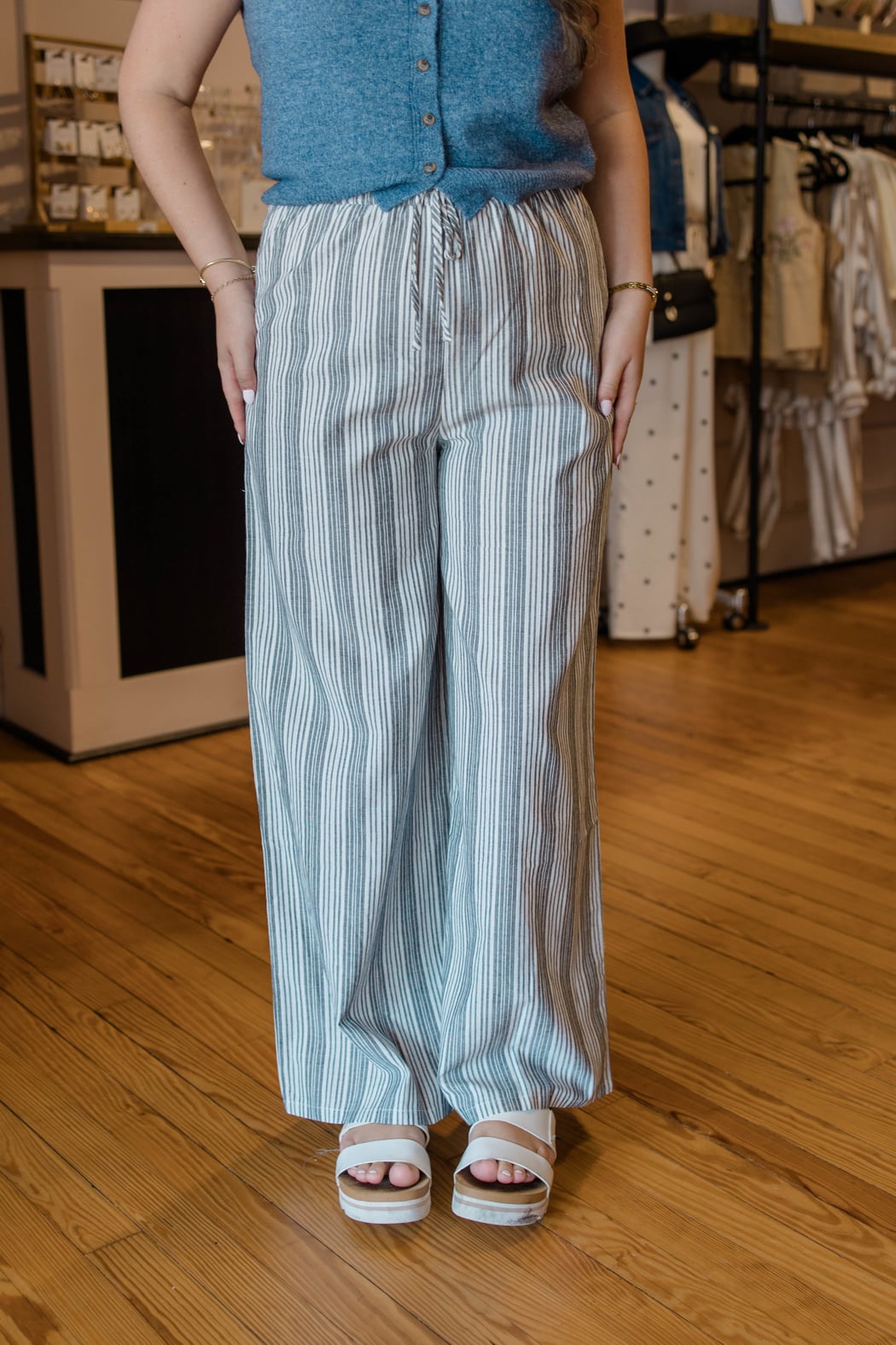 Dark Grey Striped Drawstring Pants by Lovestitch