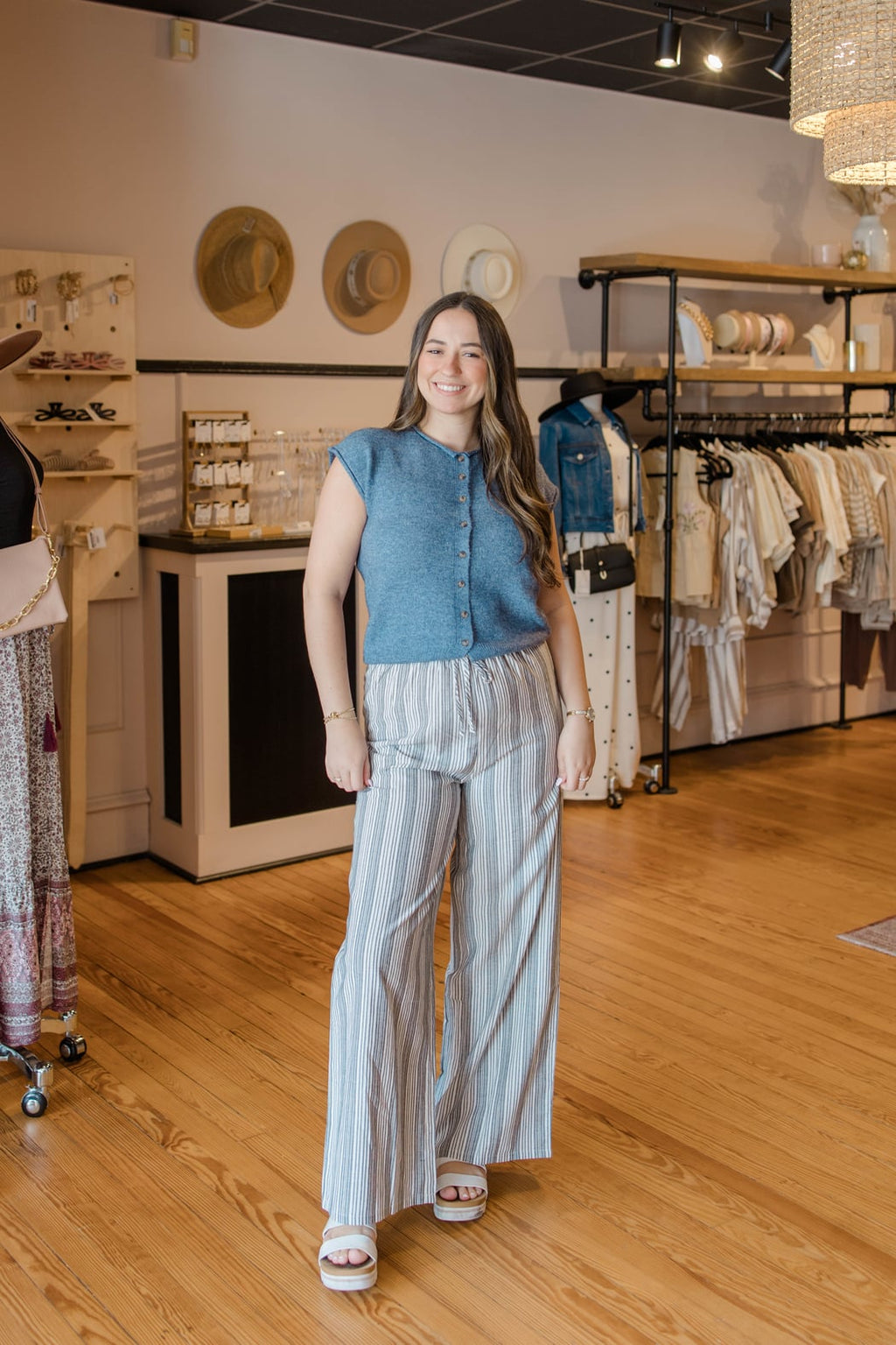 Dark Grey Striped Drawstring Pants by Lovestitch