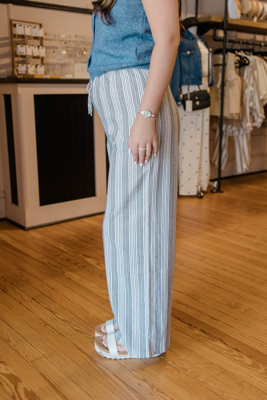 Dark Grey Striped Drawstring Pants by Lovestitch