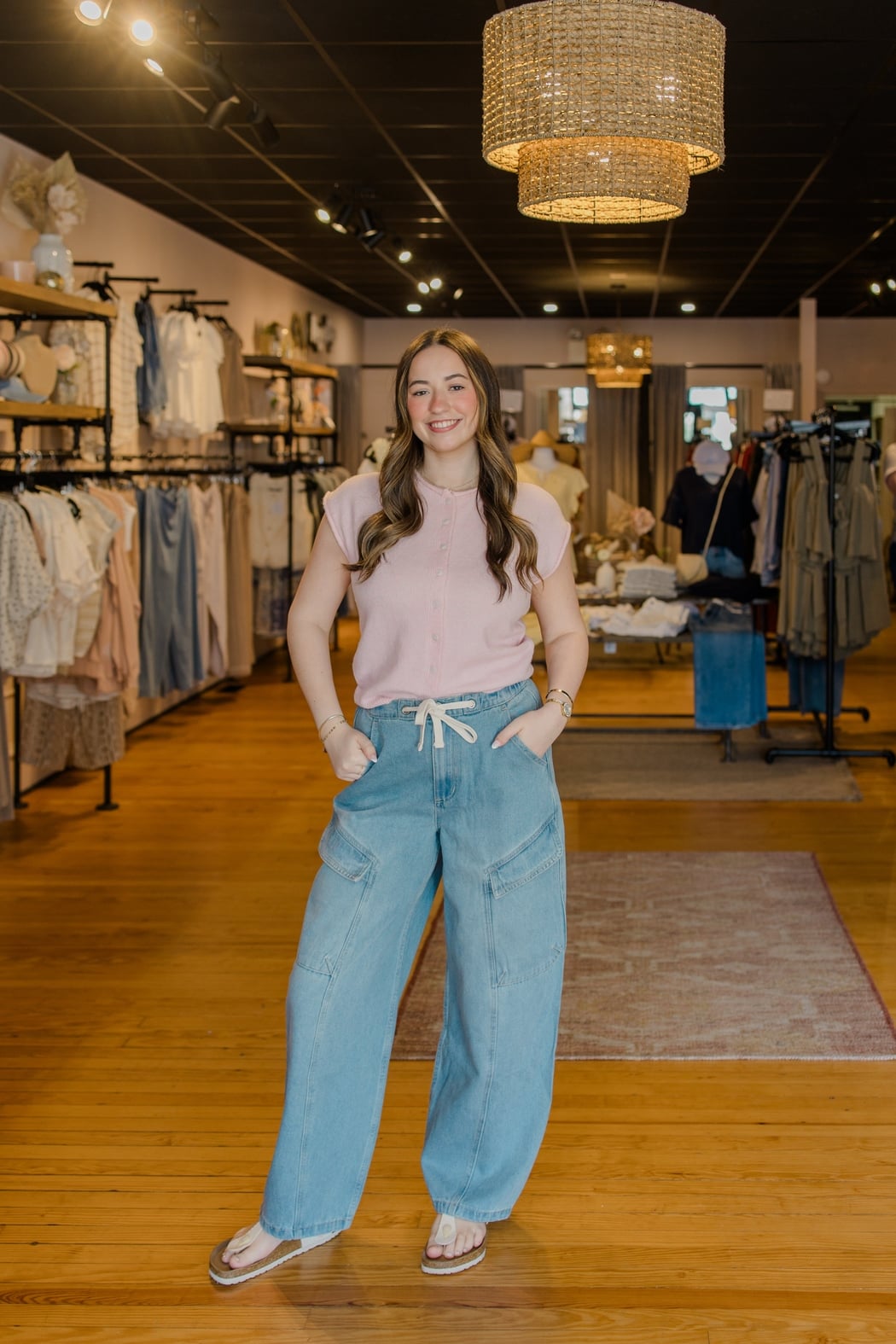 Denim Cargo Drawstring Barrel Jeans