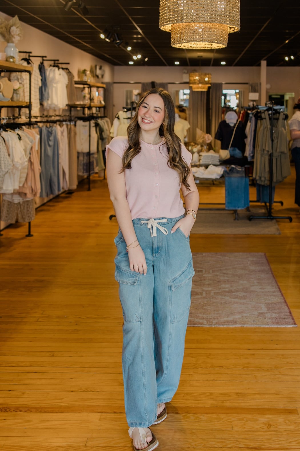 Denim Cargo Drawstring Barrel Jeans