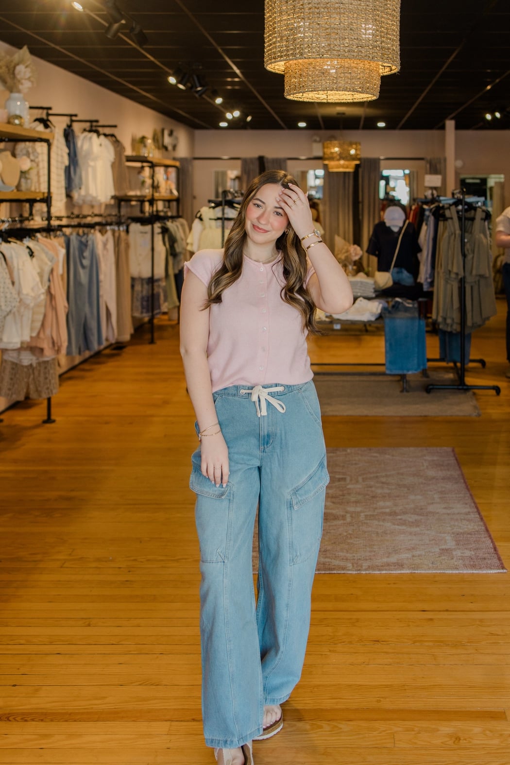 Denim Cargo Drawstring Barrel Jeans