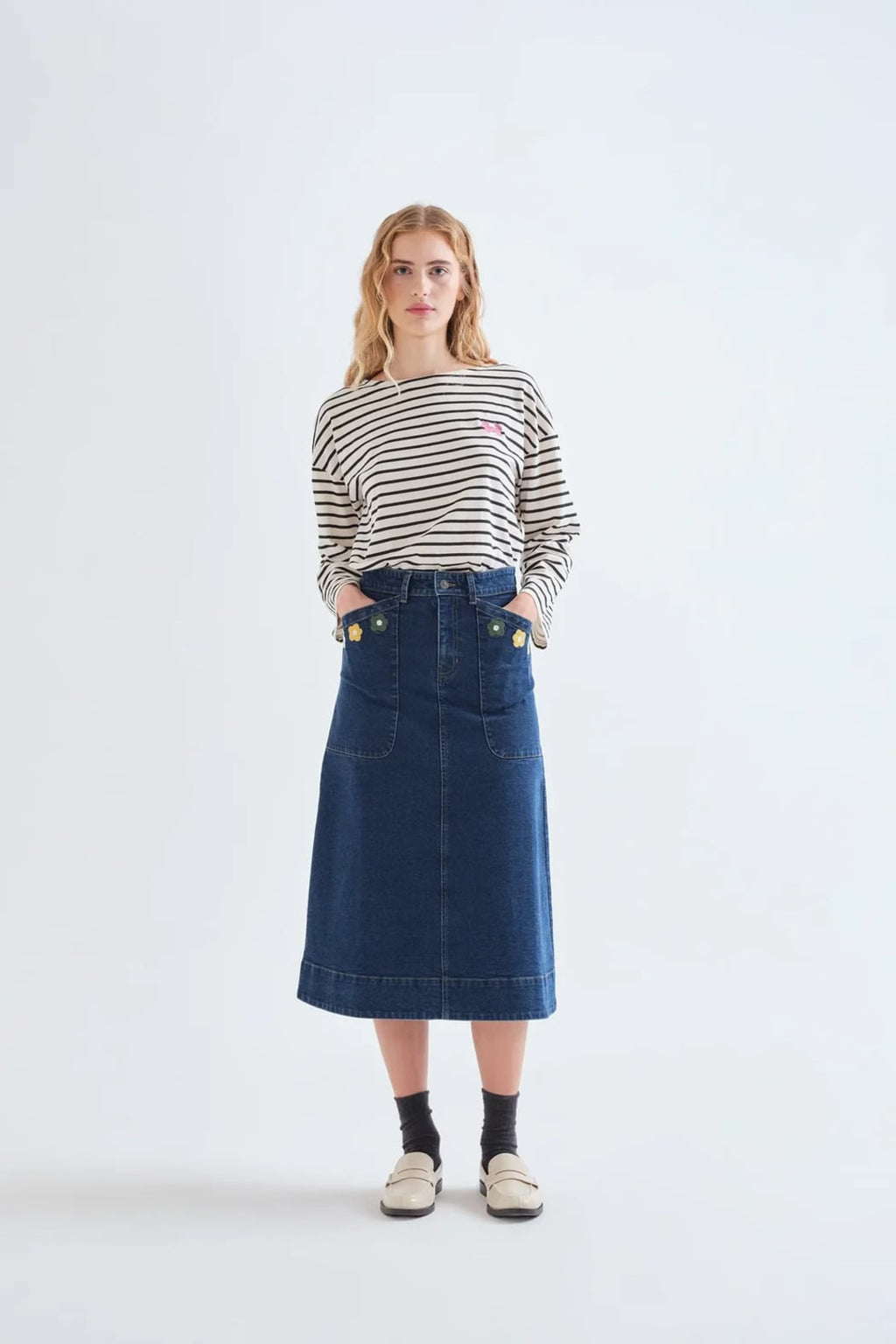 Denim Embroidered Skirt