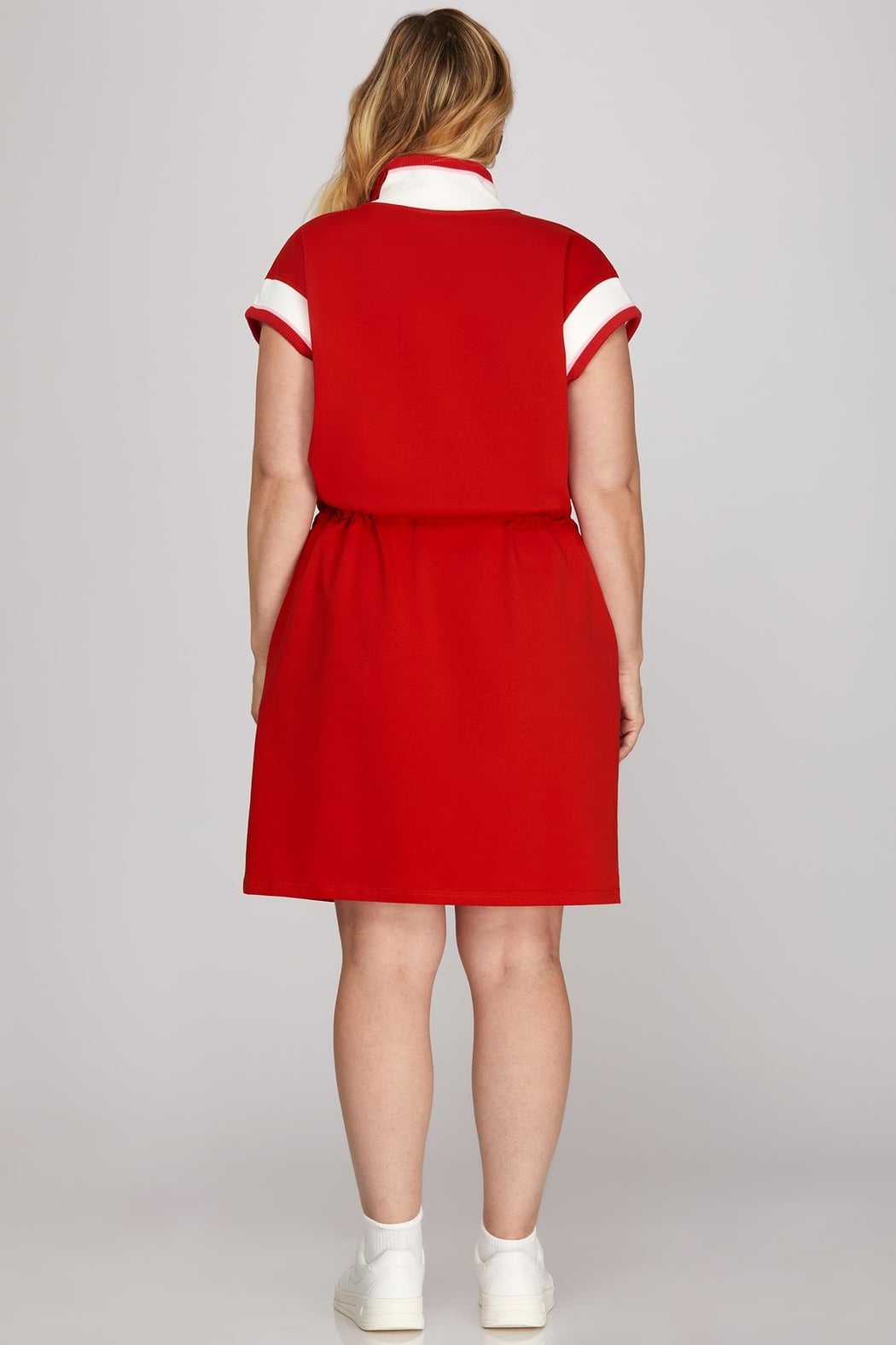 Drawstring Knit Mini Dress with Rib Band Detail