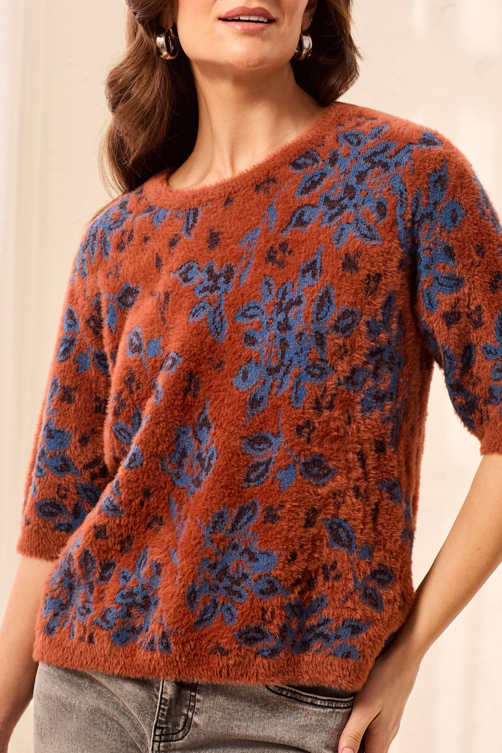 Elbow Sleeve Crew Neck Sweater