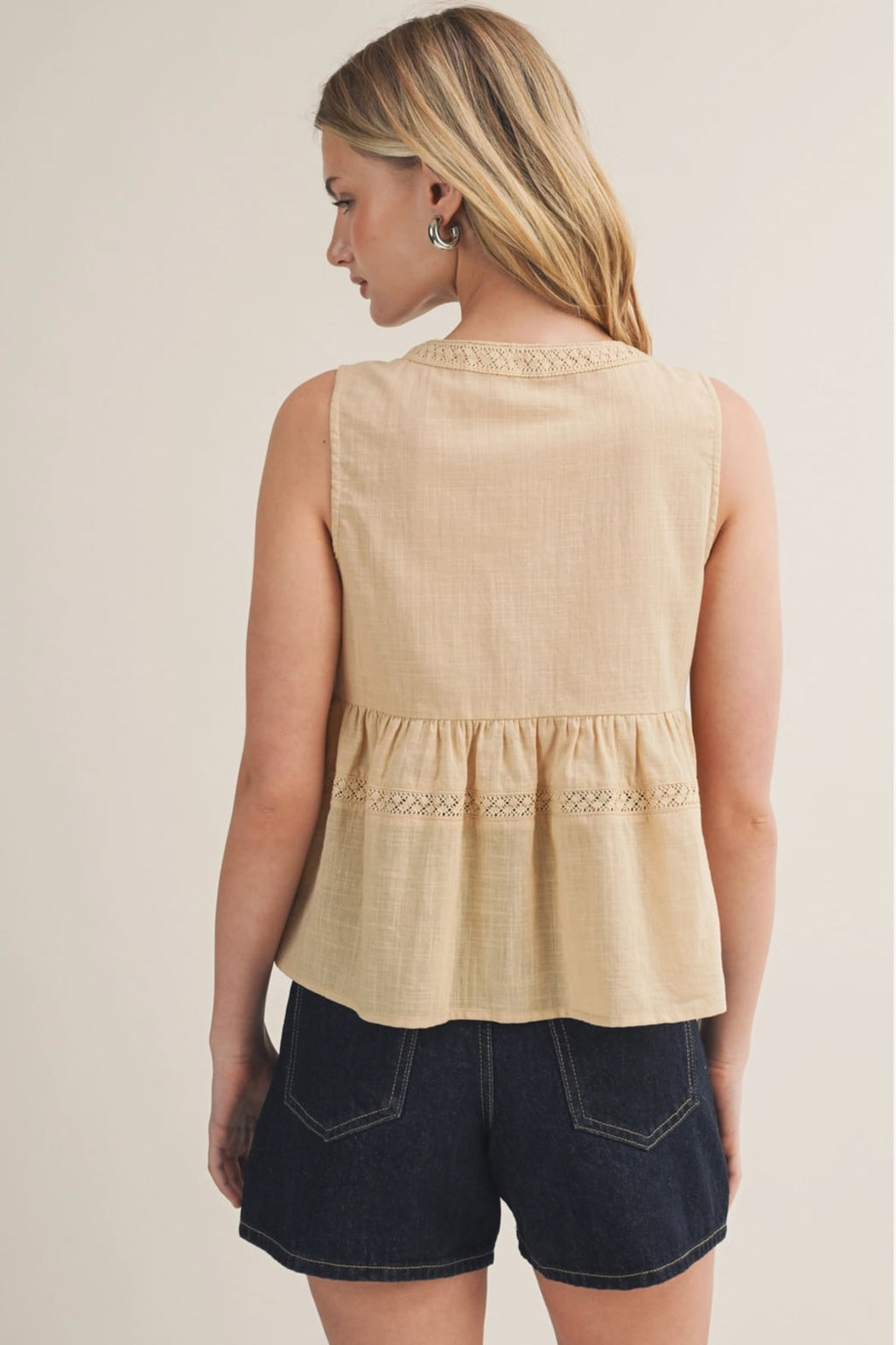 Embroidered Floral Tie-Front Tank