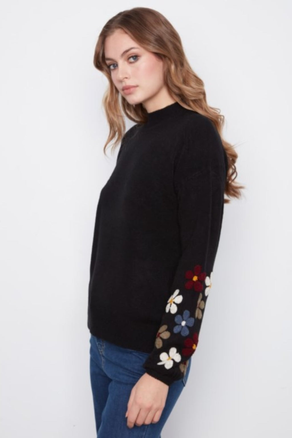 Embroidered Flowers Sleeve Sweater