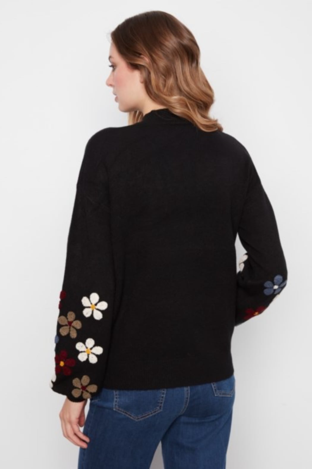 Embroidered Flowers Sleeve Sweater