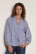 Embroidered Hearts Button Down Blouse