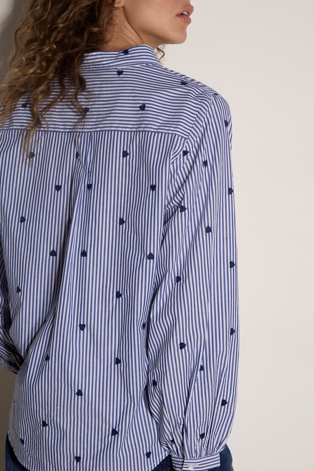 Embroidered Hearts Button Down Blouse