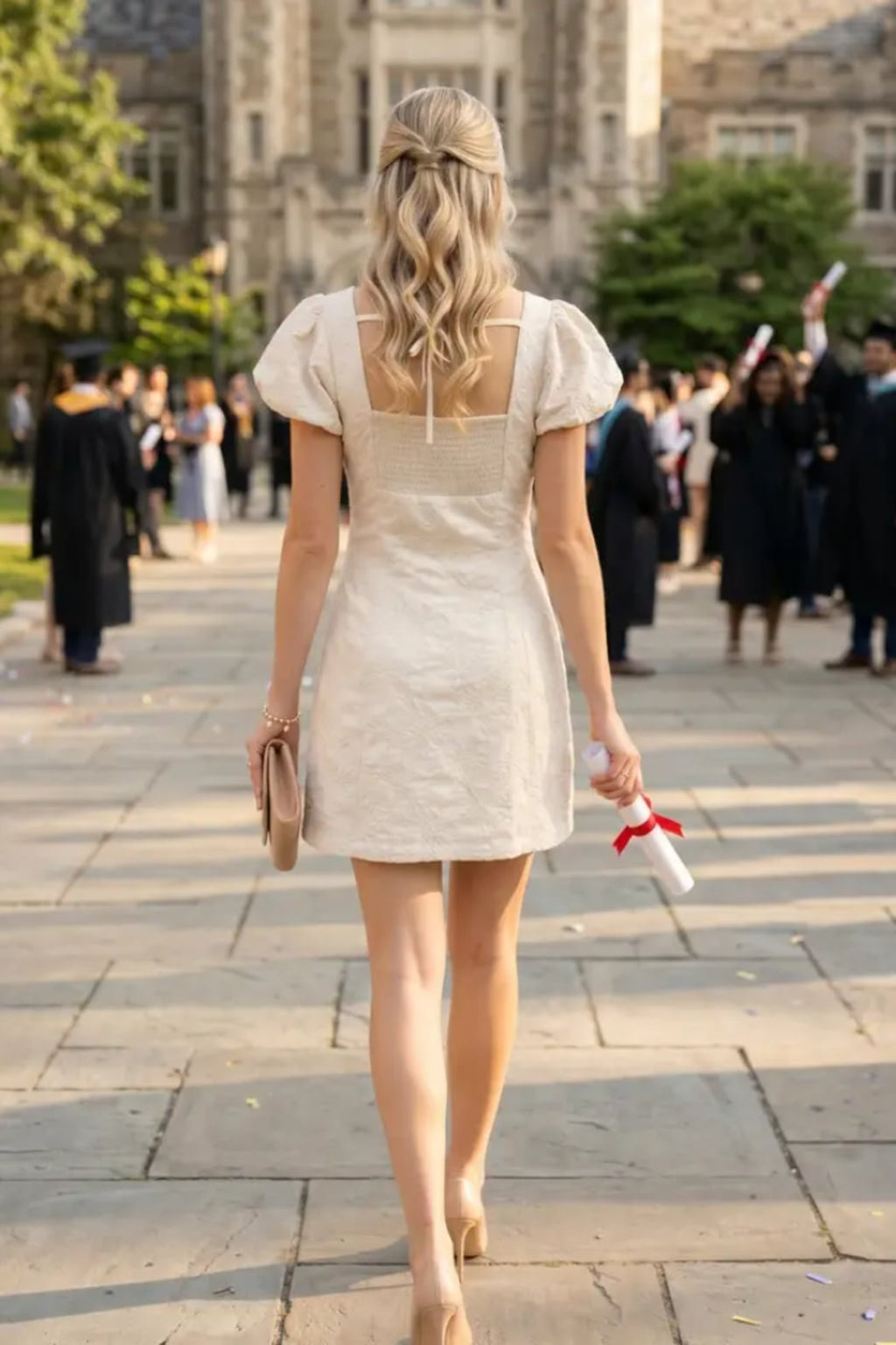 Embroidered Puff Sleeve Mini Dress