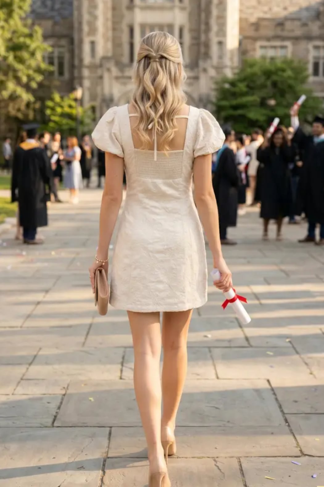 Embroidered Puff Sleeve Mini Dress