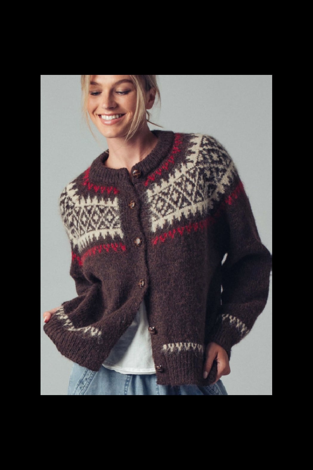 Fair Isle Nordic Toggle Knit Cardigan