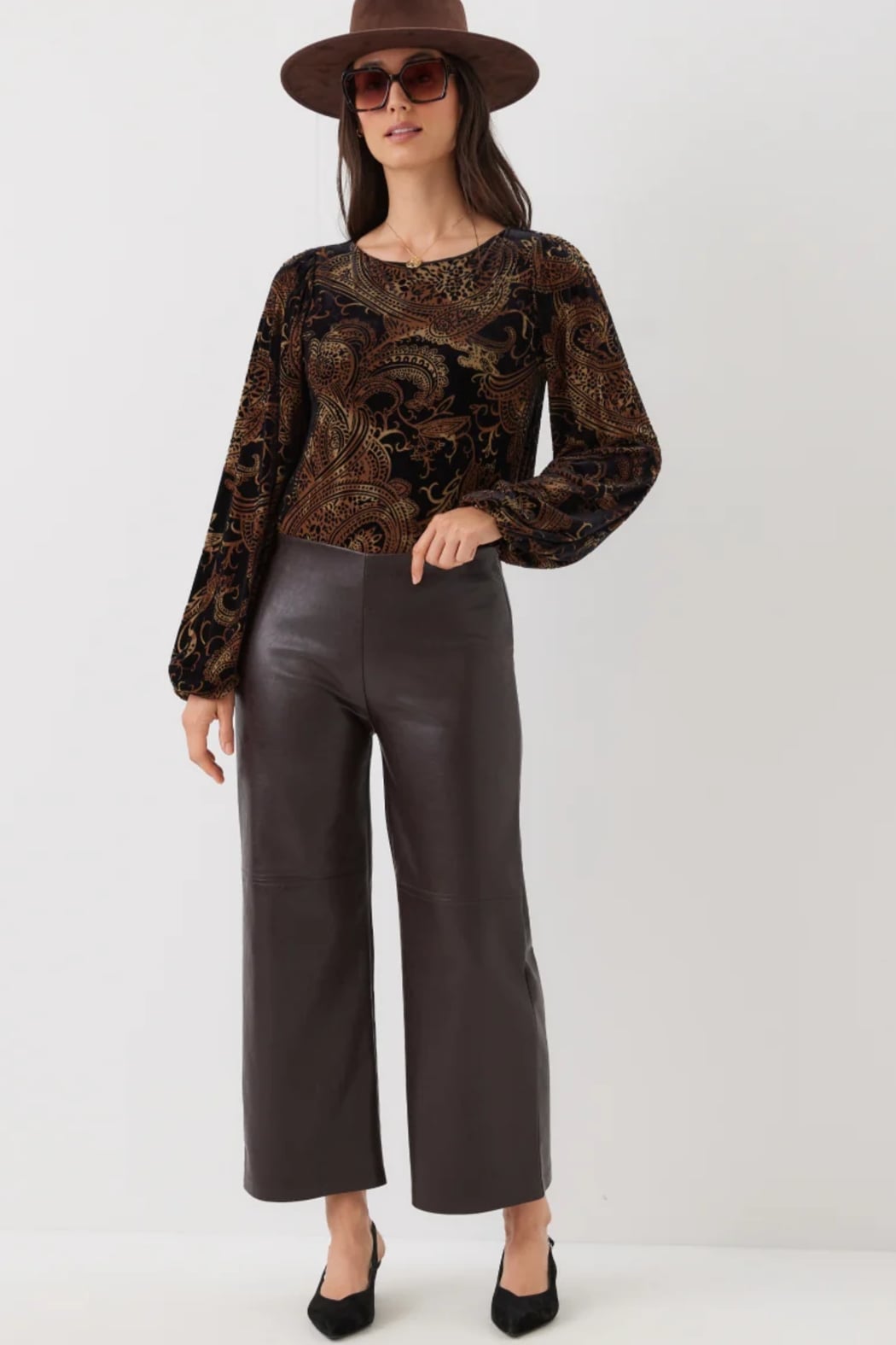 Faux Leather Pull-On Ankle Pants by Karen Kane