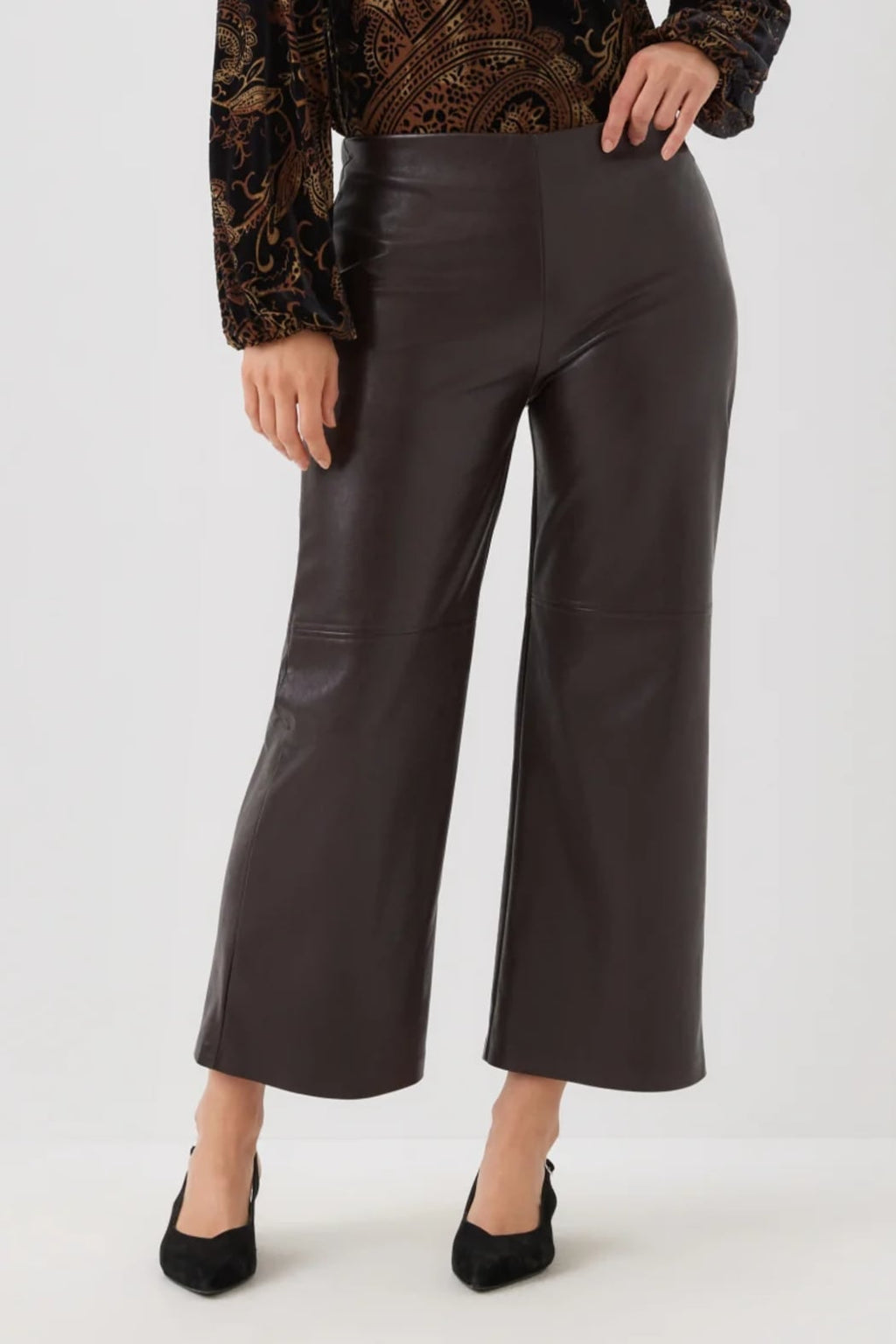 Faux Leather Pull-On Ankle Pants by Karen Kane