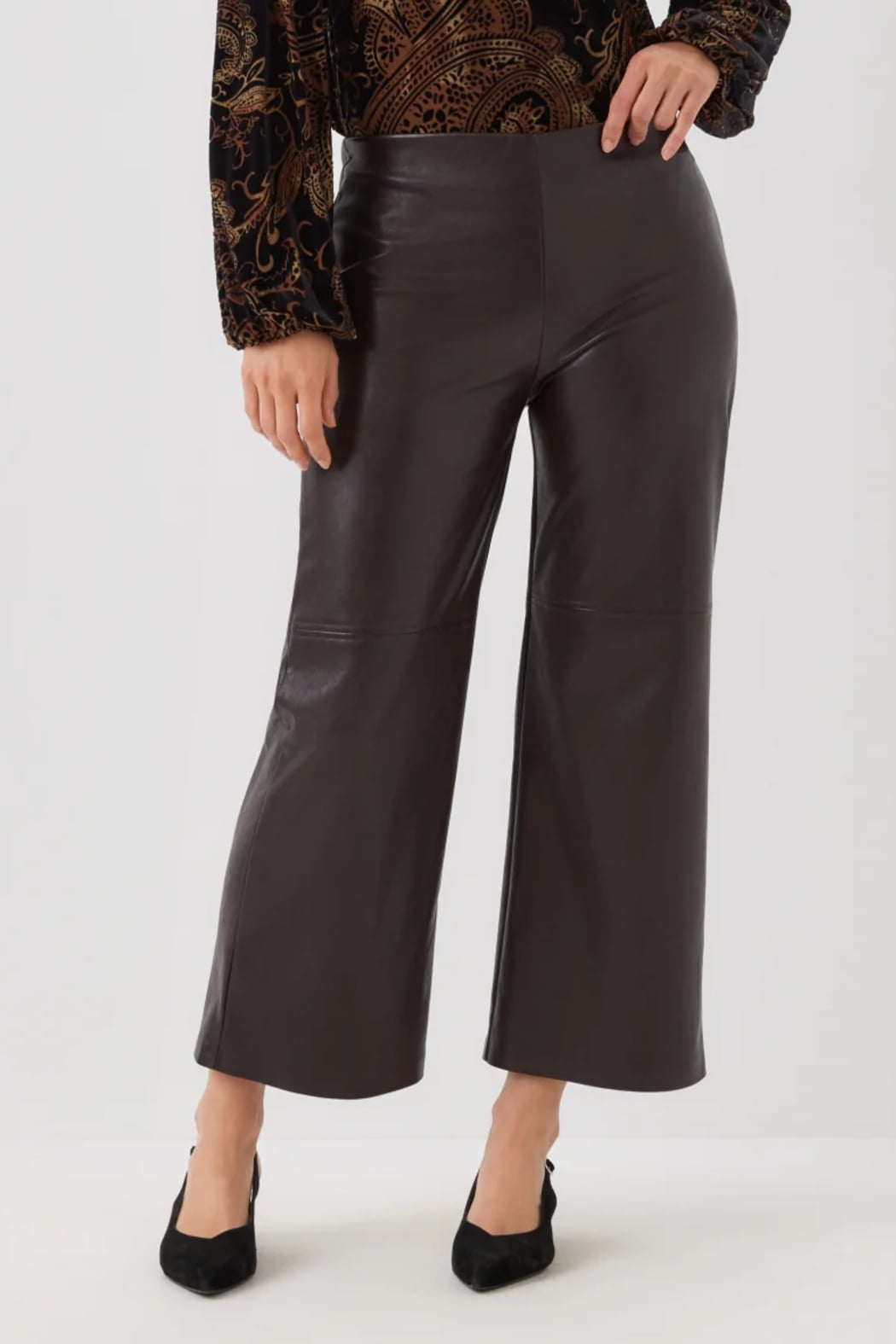 Faux Leather Pull-On Ankle Pants by Karen Kane