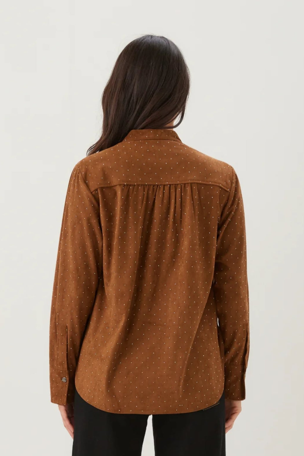 Faux Suede Embellished Half-Placket Shirt