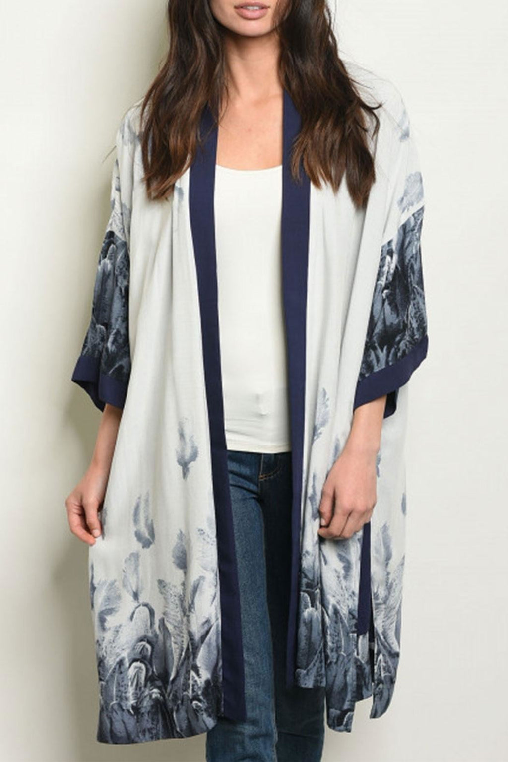 Feather Grey/navy Kimono