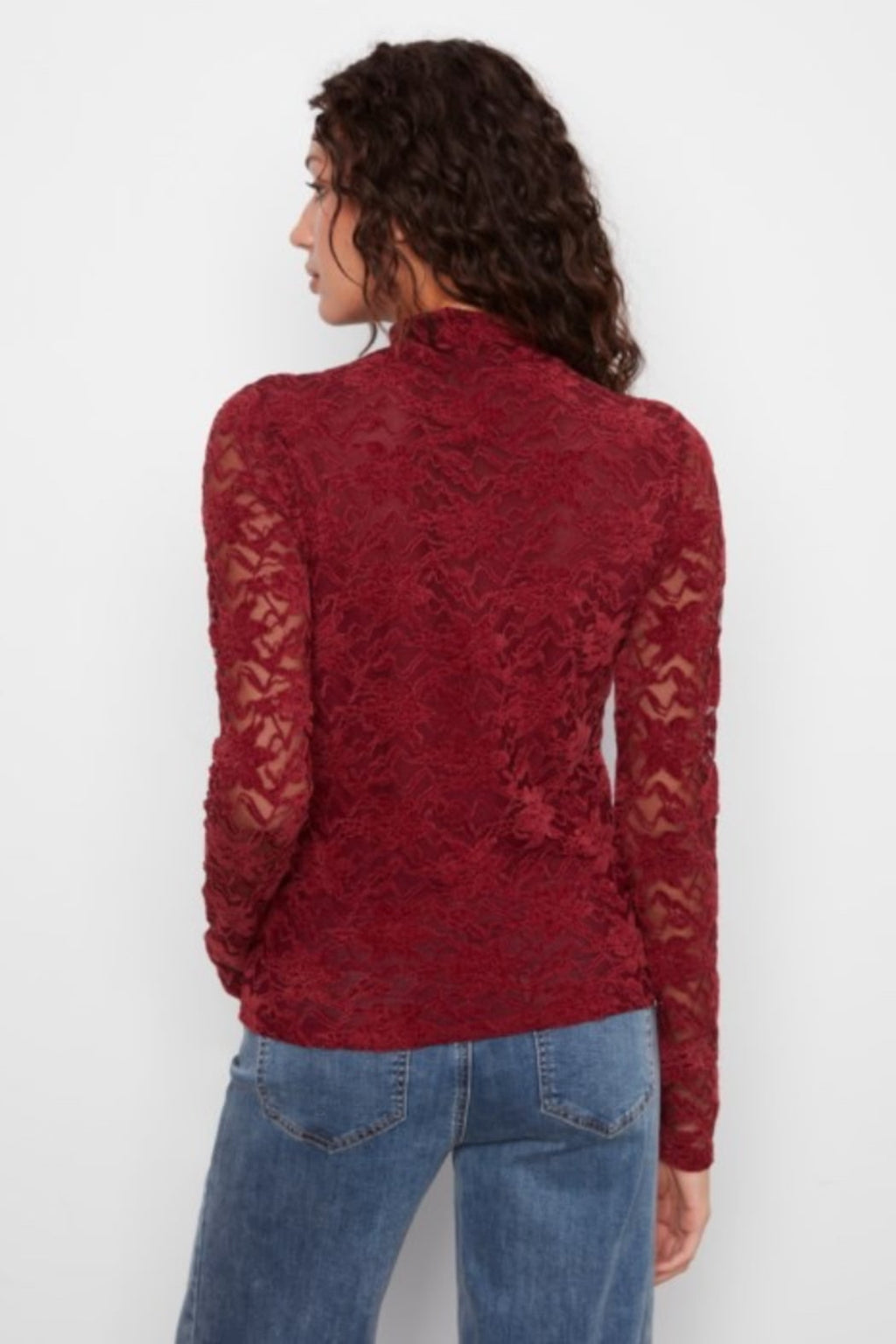 Flocked Lace Mock Neck Top