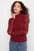 Flocked Lace Mock Neck Top