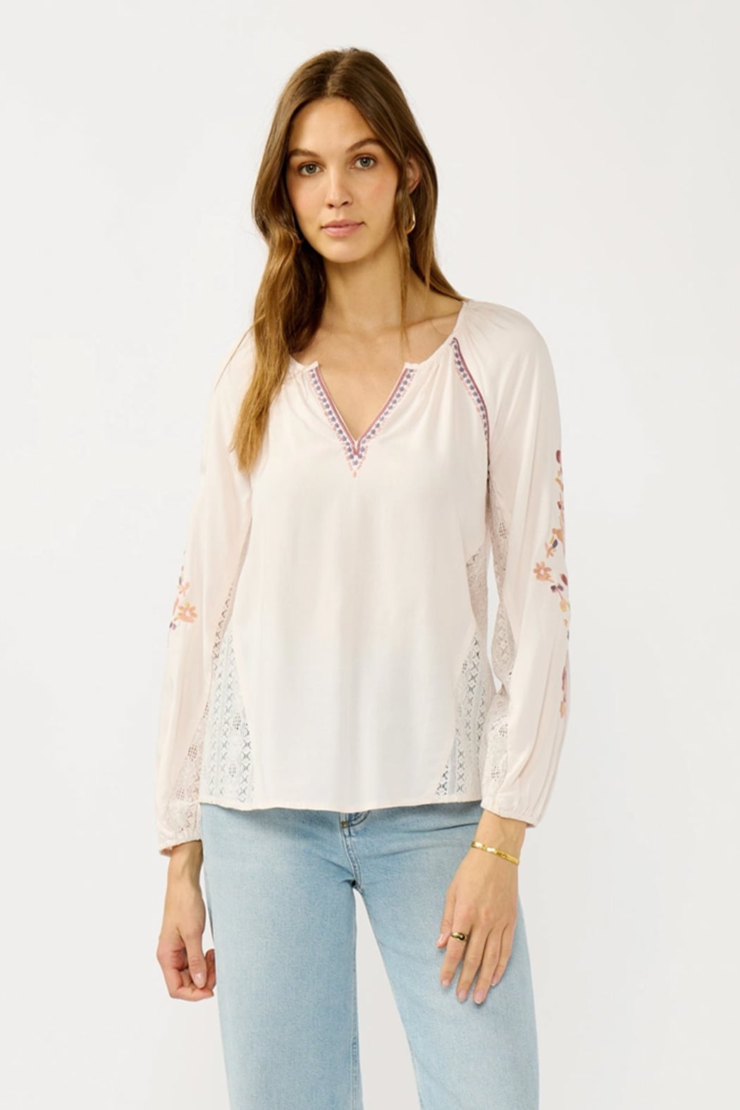 Floral Lace Inset Peasant Blouse