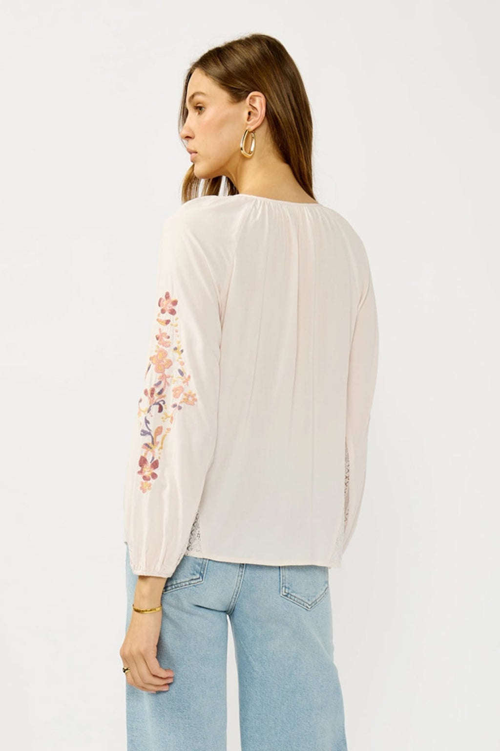 Floral Lace Inset Peasant Blouse