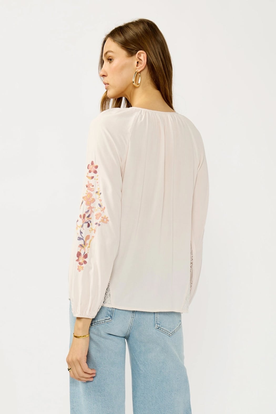 Floral Lace Inset Peasant Blouse