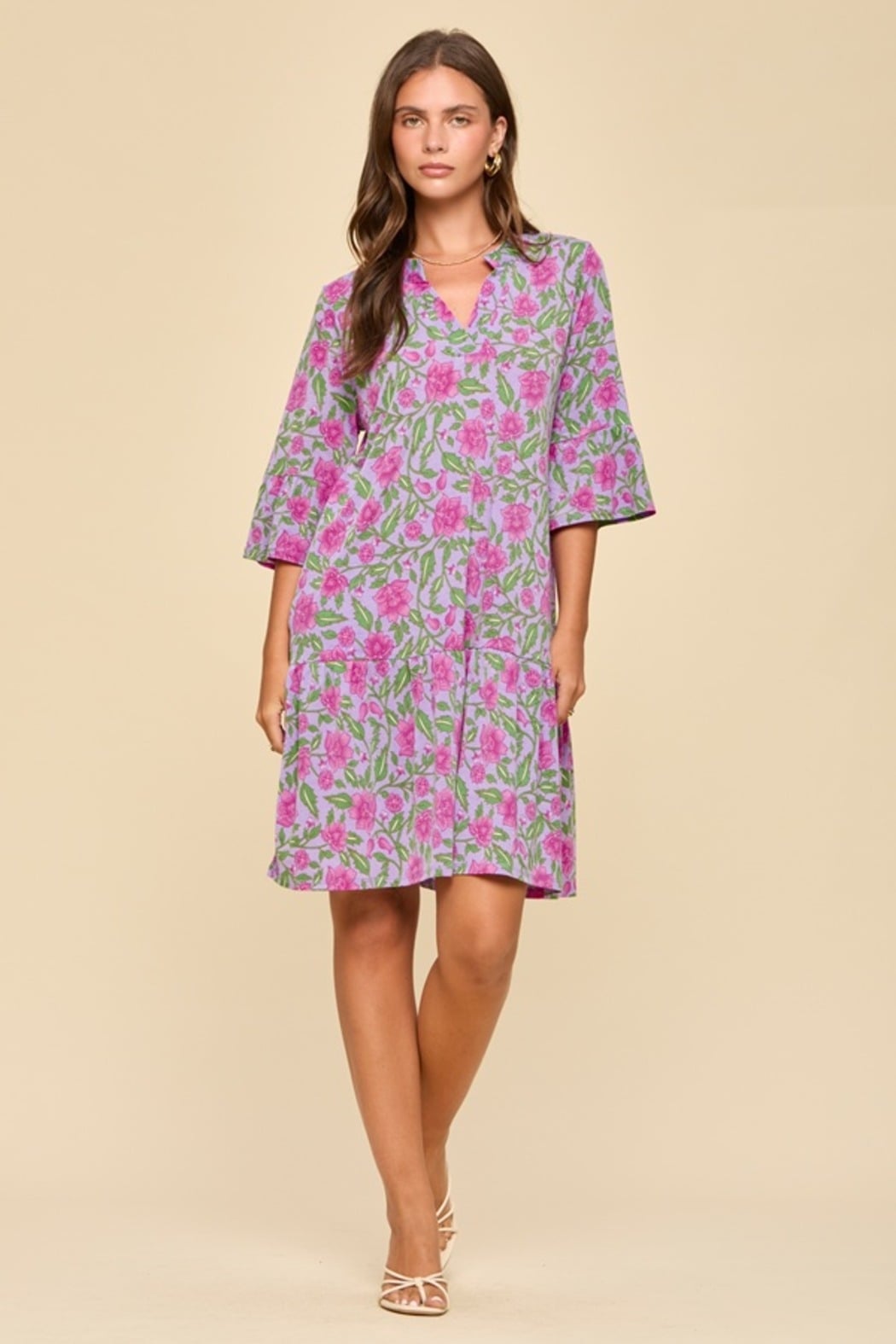Floral Pattern 3/4 Sleeve Dress
