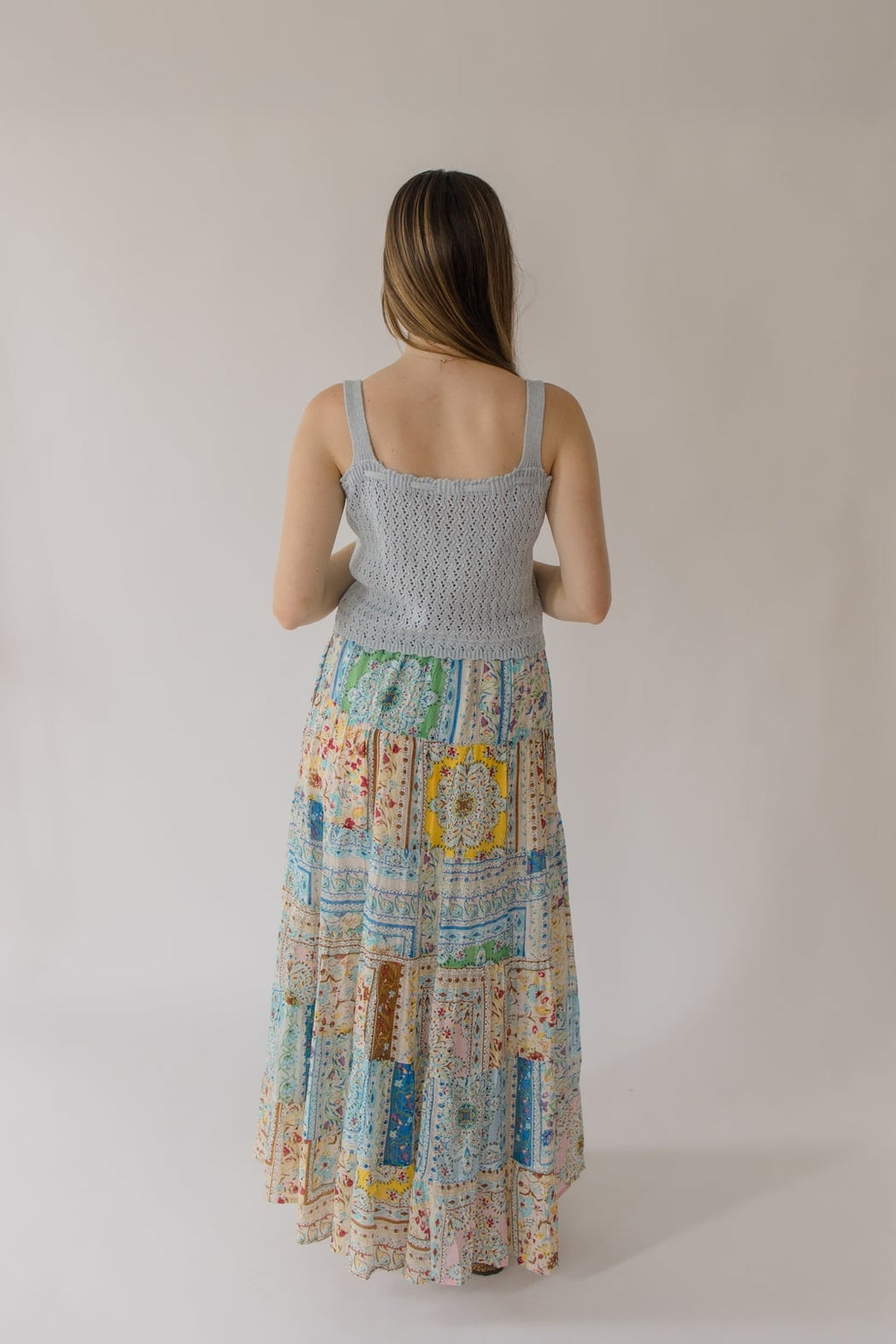 Floral Print Patchwork Maxi Tiered Skirt