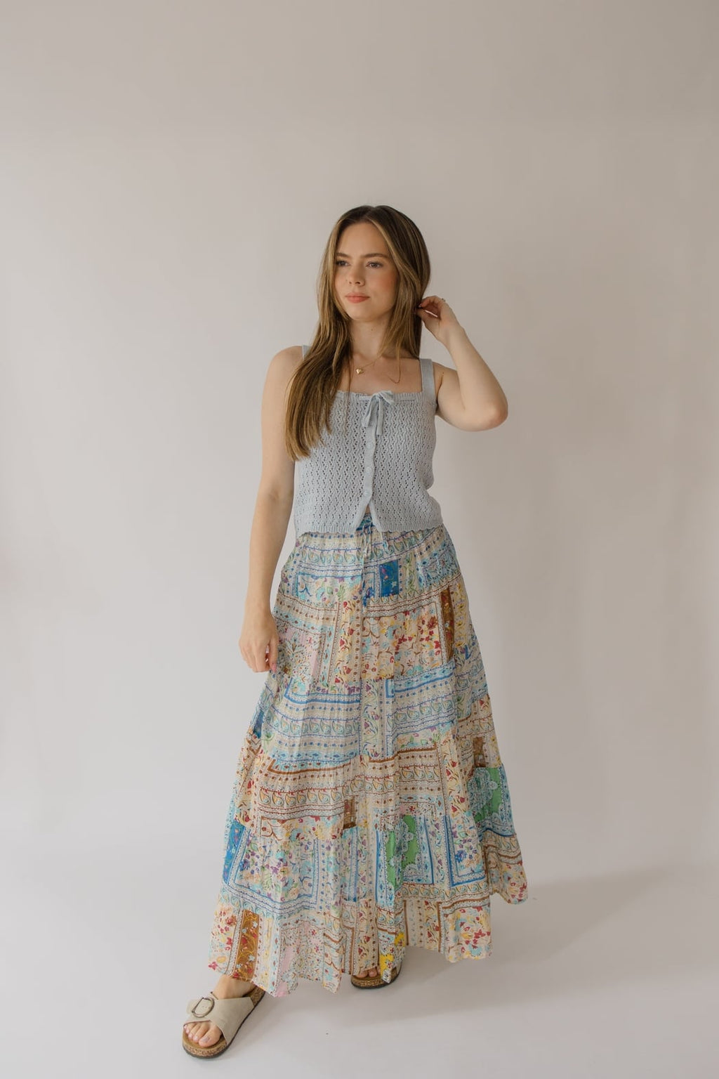 Floral Print Patchwork Maxi Tiered Skirt