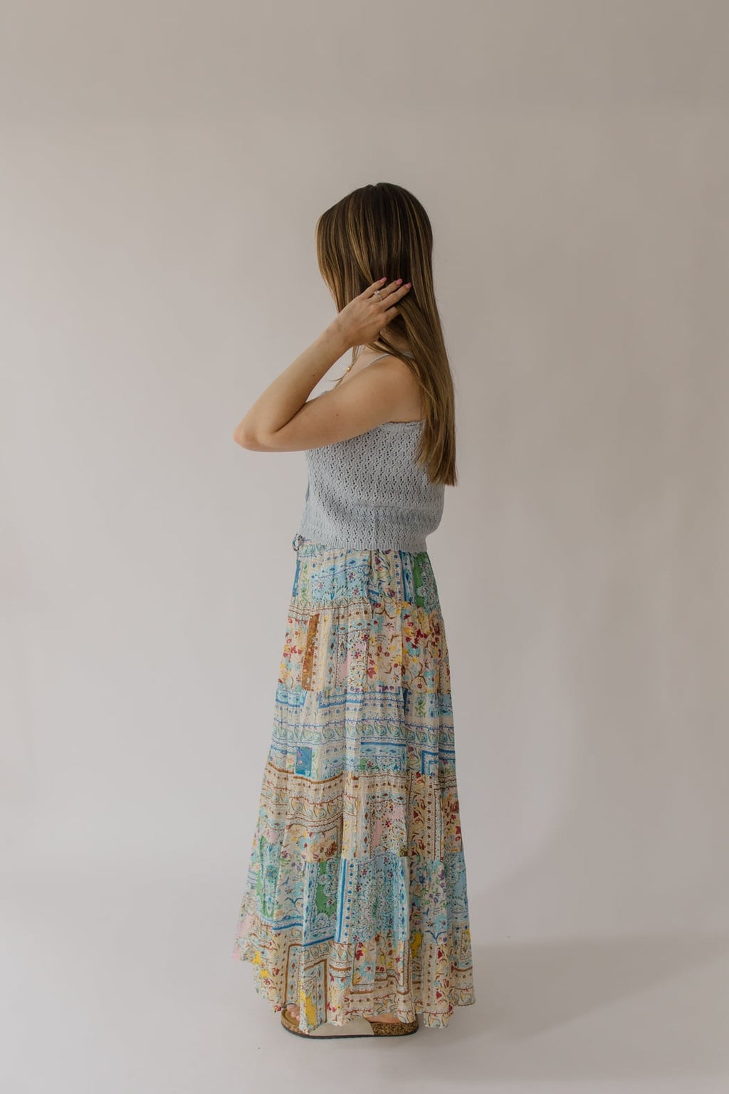 Floral Print Patchwork Maxi Tiered Skirt
