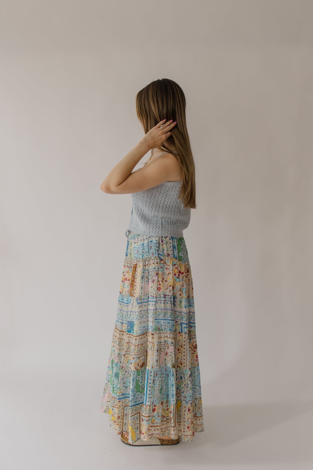 Floral Print Patchwork Maxi Tiered Skirt