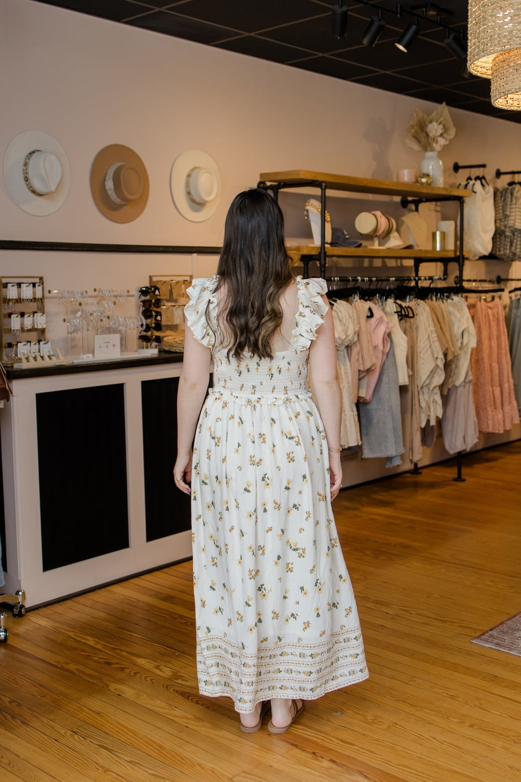 Floral Smocked Ruffle Detail Midi Dress