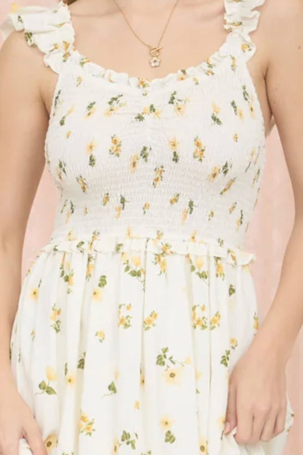 Floral Smocked Ruffle Detail Midi Dress