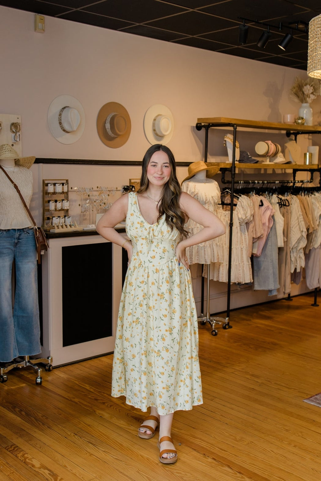 Floral V Neck Corset Midi Dress