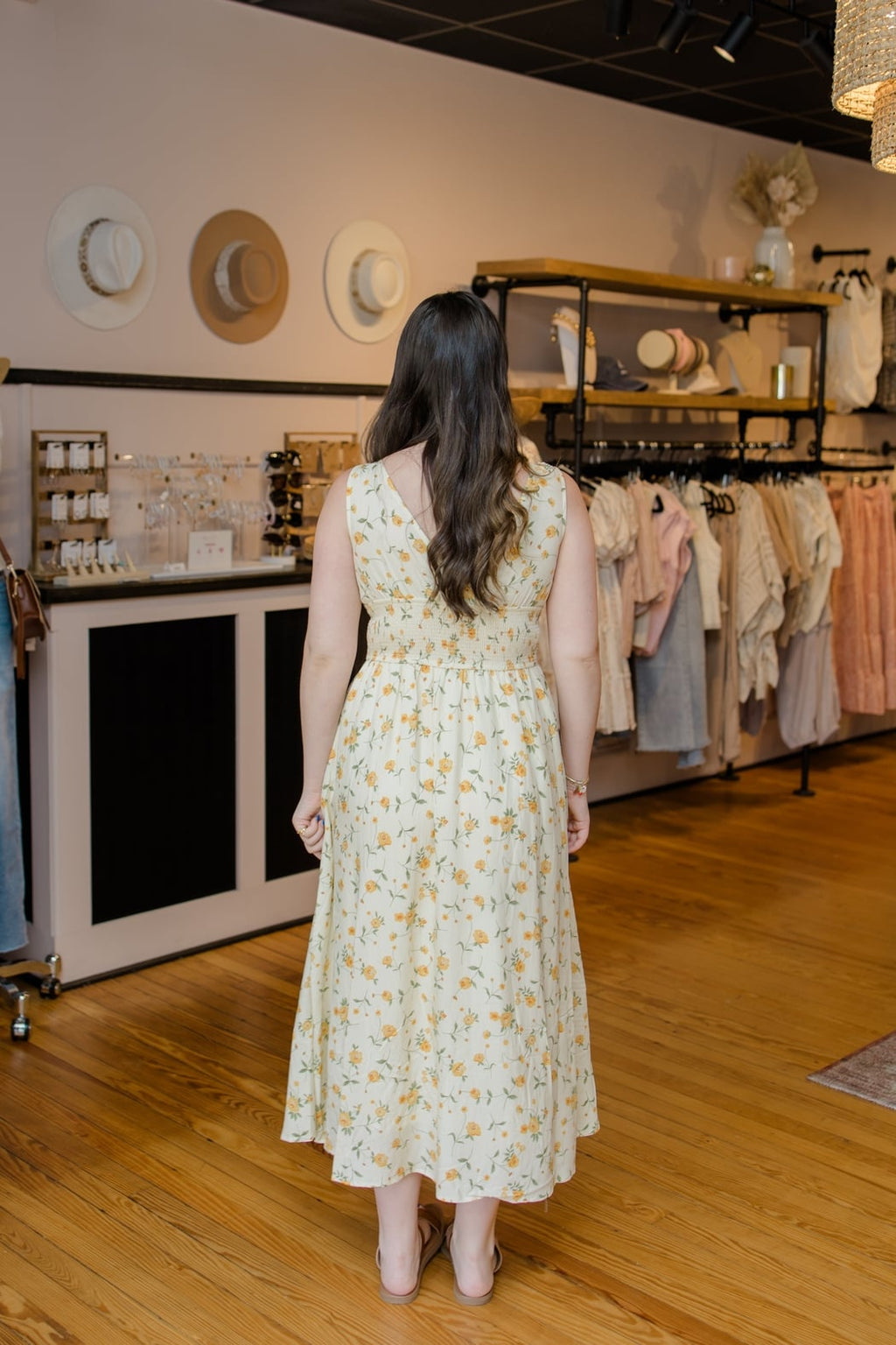 Floral V Neck Corset Midi Dress