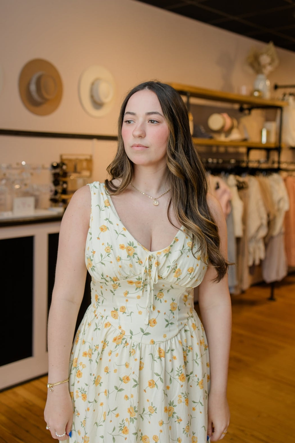 Floral V Neck Corset Midi Dress