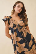 Floral V Neck Empire Waist Dress