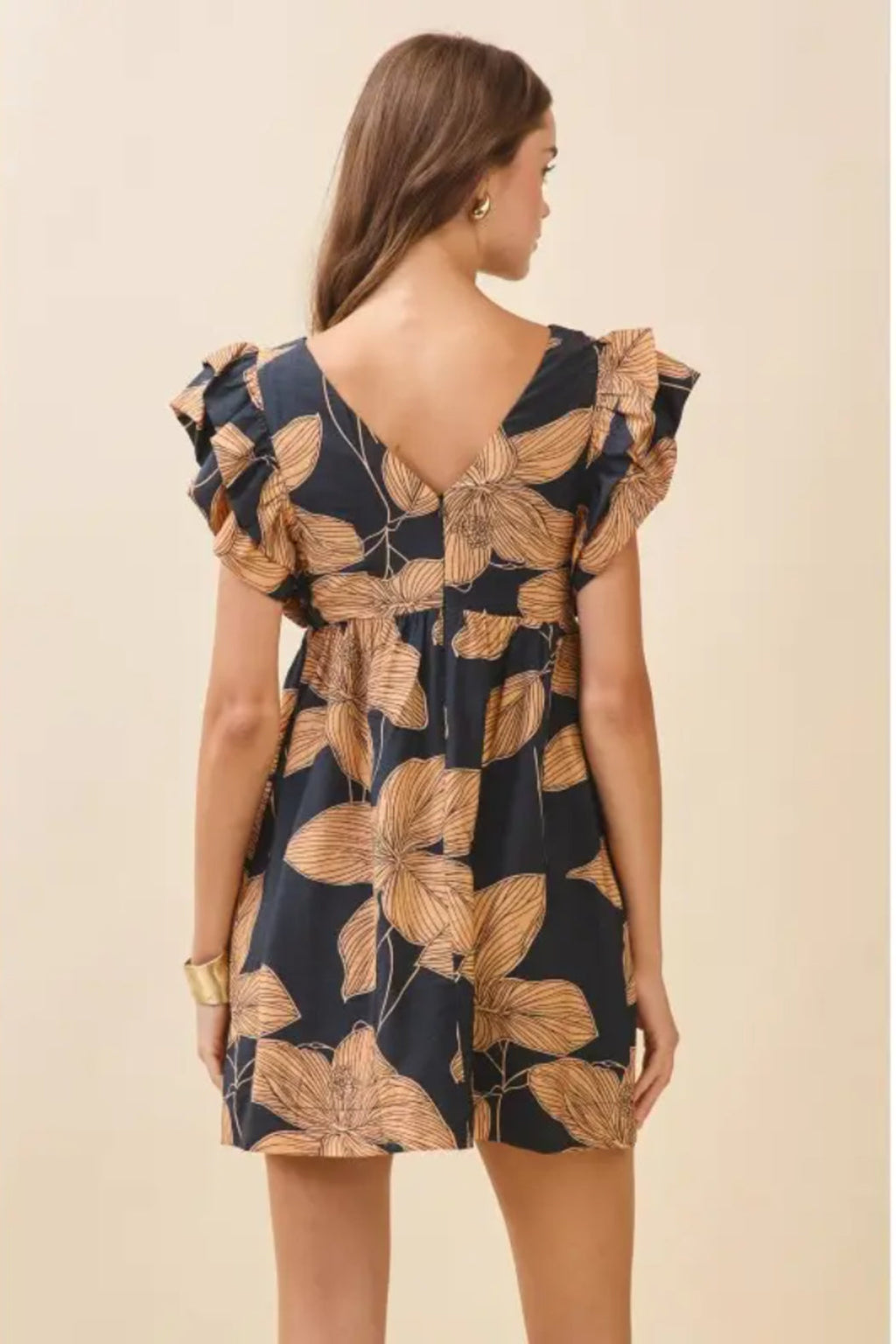 Floral V Neck Empire Waist Dress