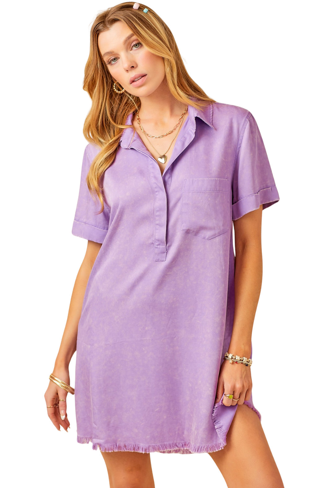 Frayed Hem Shirt Dress