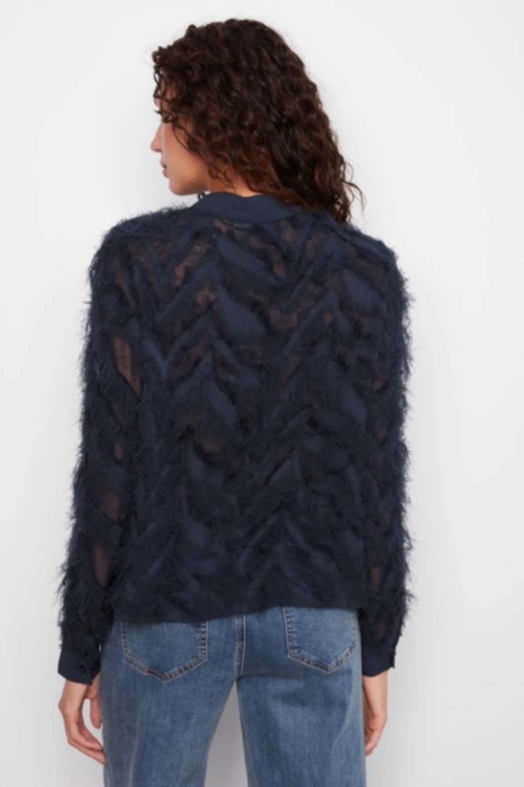 Fringe Fabric Chiffon Blouse with Button Front